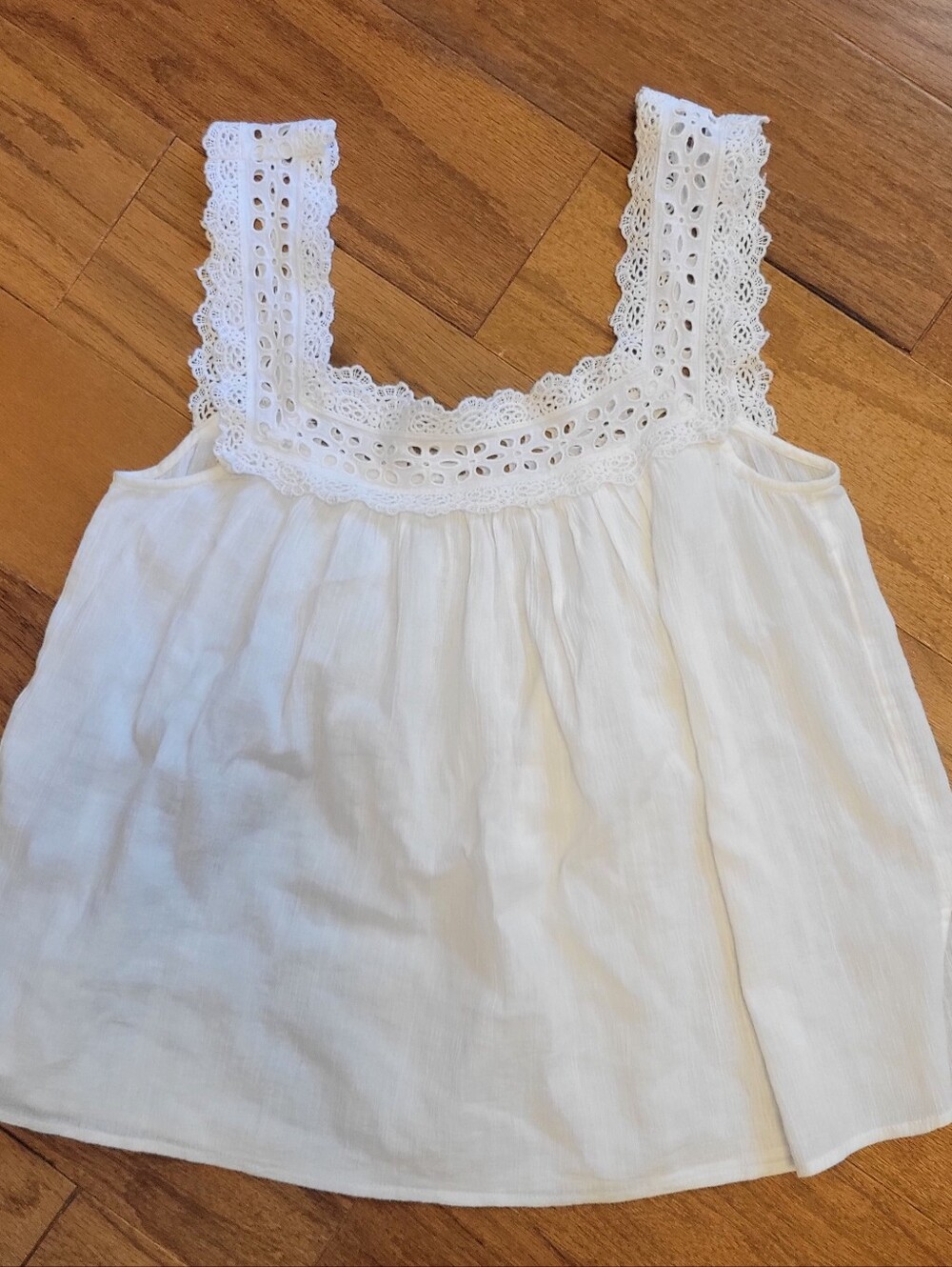 LOFT White Crochet-Trim Cotton Tank